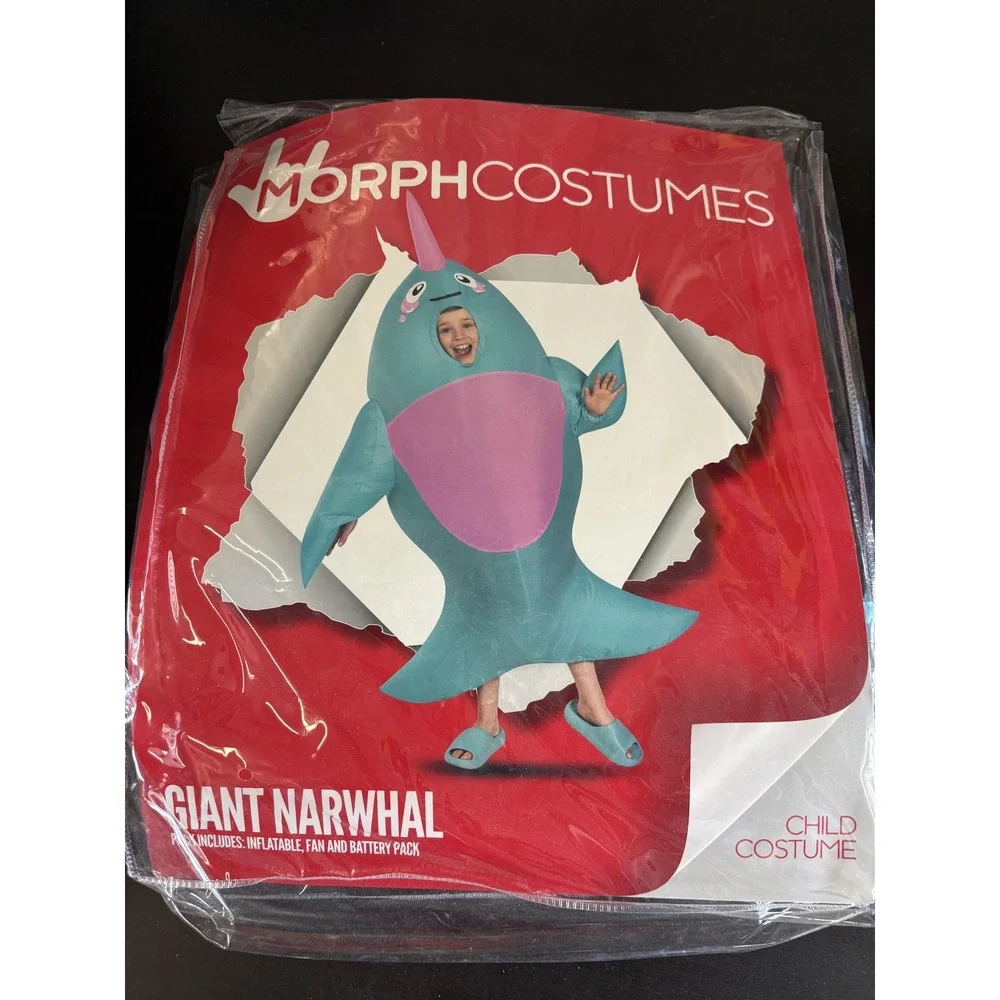 MorphCostumes Giant Narwhal Costume Kids One Size Blue Inflatable Hooded
